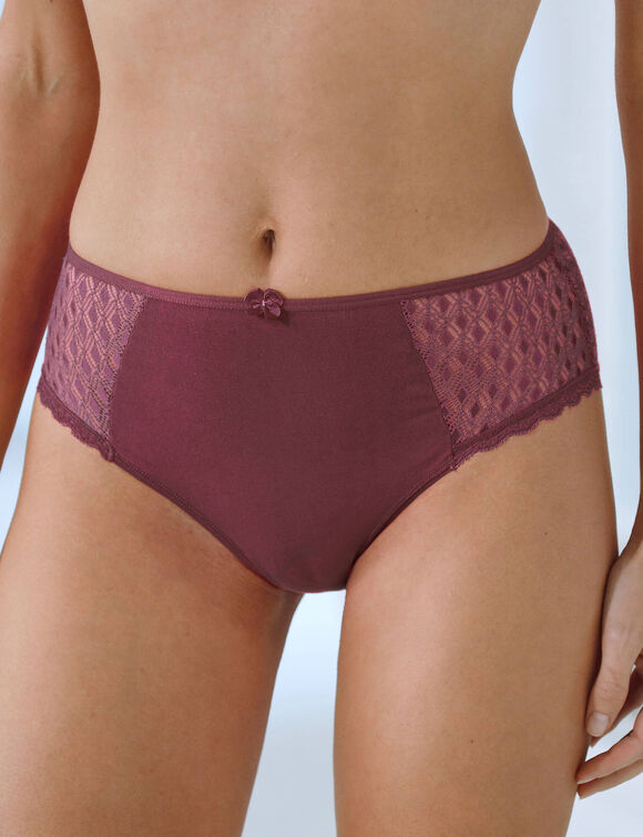 Culotte maxi coton dentelle unie Coria - lot de 2 (bordeaux) Culotte maxi coton dentelle unie Coria - lot de 2 (bordeaux)